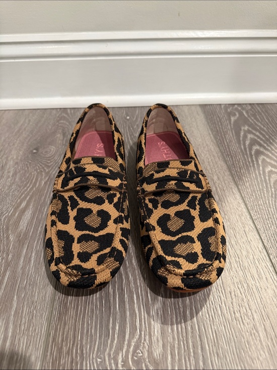 Rothy's Shoes - Rothy's Leopard Print Knit Penny Loafers in Tan, Black with Pink Lining